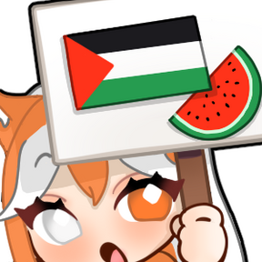 Wonder holding up a sign that has a Palestinian flag and a watermelon on it